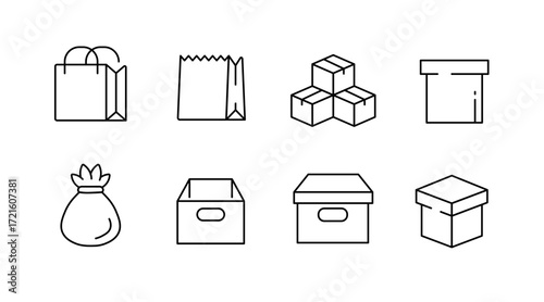 Packaging and delivery line icons set – outline, shipping, carton design symbols