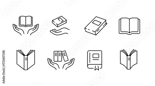 Education and learning line icons set – flat, outline, academic and library symbols