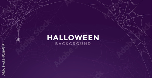 Happy Halloween background with spider webs and dark purple tones. Perfect vector illustration for festive October greetings, trick or treat cards, clipart, templates, and spooky holiday designs.