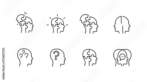 Mental health and wellness icons set – outline, linear, therapy and self-care symbols