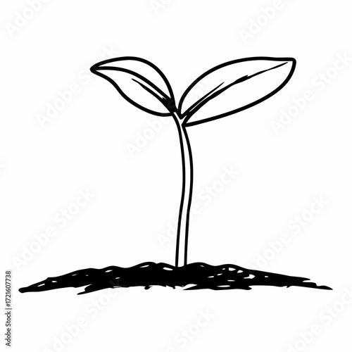 Simple continuous line drawing of a young plant sprouting from soil  