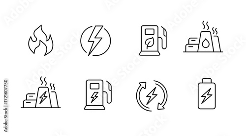Energy and power line icons set – outline, electricity, sustainable resources symbols