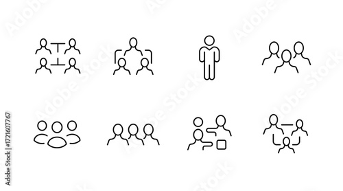 Team and group outline icons set – linear, people, collaboration symbols