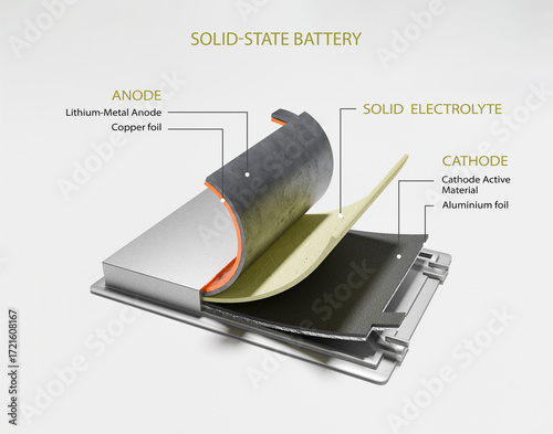 Inside A Solid-state battery . 3D render