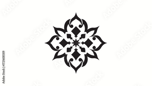 Black Ornamental Mandala Design Element On White Background Keywords: mandala, ornamental, design, element, black, white, symmetrical, geometric, floral, intricate, decorative, symbol, pattern