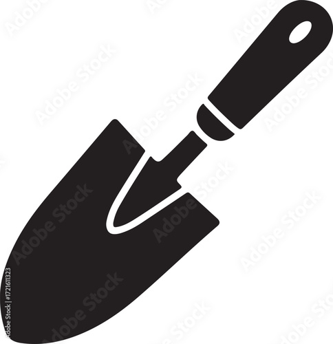 Black Garden Trowel Icon on White Background gardening tool