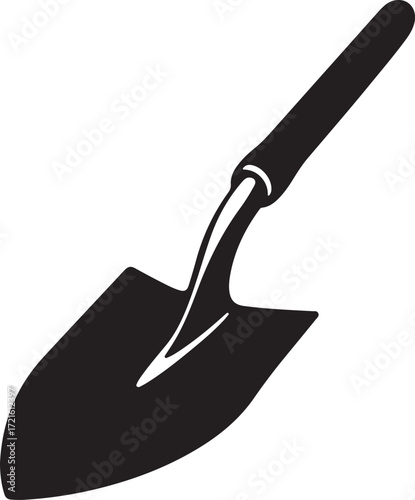 Black silhouette of a garden shovel on a white background tool gardening