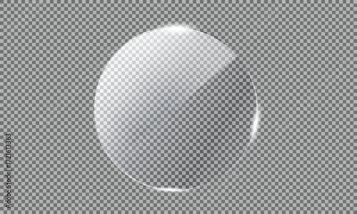 Transparent Circular Glass Overlay Element with Light Reflection | Realistic Clear Acrylic Circle Panel for UI, Display, or Product Mockup Design