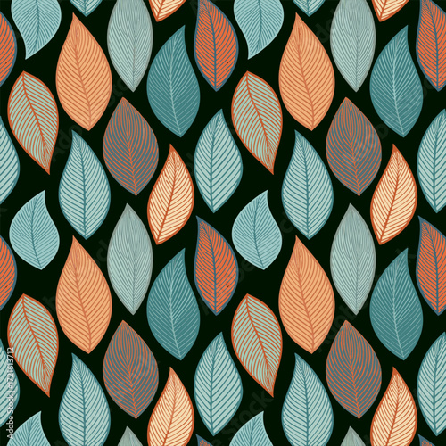 Illustration Fond en Feuillage Feuilles simples Multiples Couleurs et Nuances - Illustration Motif Nature Végétal Automne