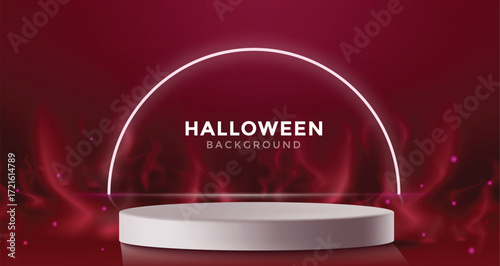Spooky Halloween vector background with glowing stage, festive autumn colors, and trick or treat vibes. Perfect for greeting cards, party templates, October holiday designs, and seasonal clipart use.