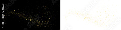 Golden glitter particles overlay on black and white backgrounds, creating a shimmering effect for design projects, enhancing visual appeal and creativity in various applications
