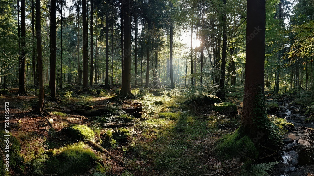 Obraz premium Forest Floor Sunlight Panorama