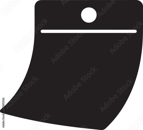 Black silhouette of a sticky note with a hole punch and a line on a white background paper reminder