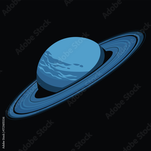 Blue ringed planet against a black cosmic background