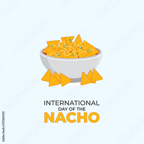 International Day of the Nacho with Tortilla Chips and Salsa. 21 October, Holiday concept. Template for background with banner, poster and card. Vector illustration.