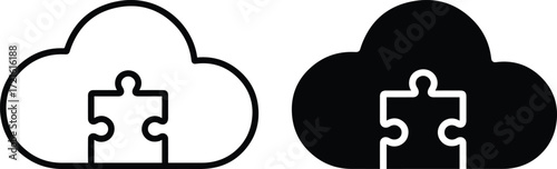 Cloud puzzle icon, digital solution symbol, cloud computing integration concept