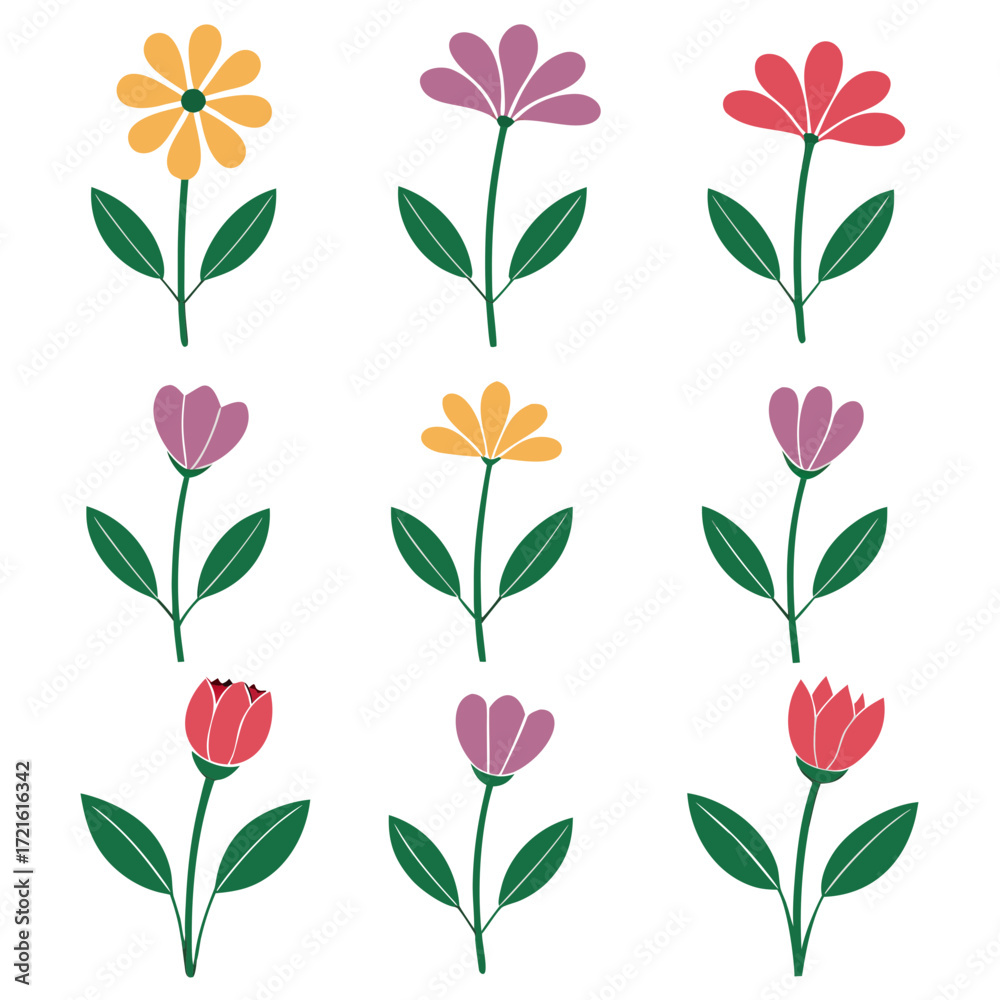 custom made wallpaper toronto digitalNine simple stylized flowers in various colors on black