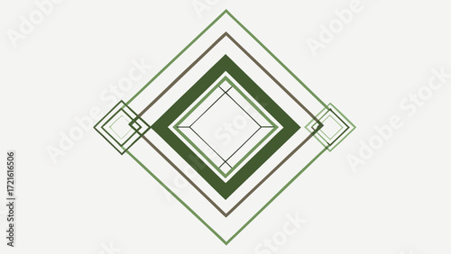 Concentric Diamond Shapes in Green and Brown Hues on a Light Background geometric square