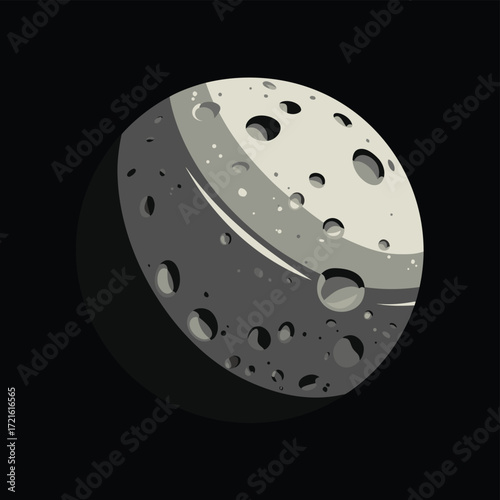 Stylized cartoon moon with craters against a black background