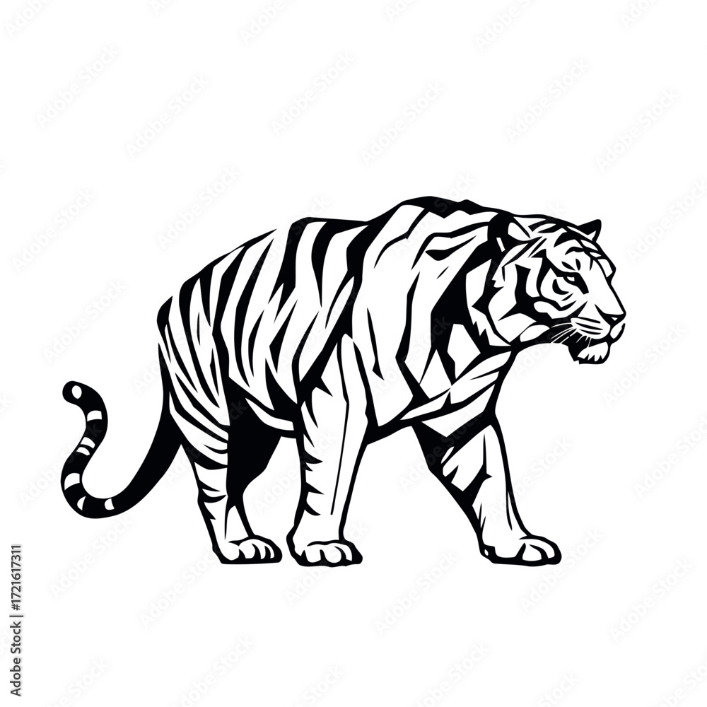Obraz premium Isolated wild bengal tiger vector illustration on a white background