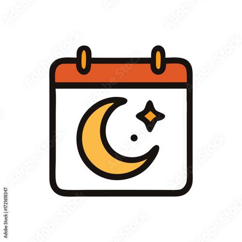 Eid aladha calendar icon shows the moon and star celebrating this holy muslim holiday.