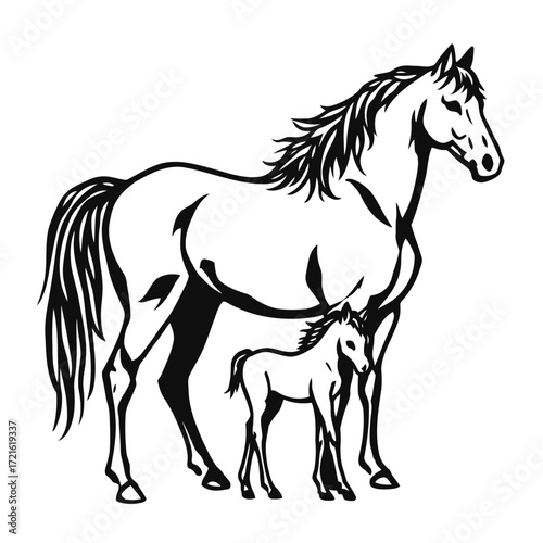 A stylized black stallion in a galloping vector silhouette, perfect for equestrian design or illustration