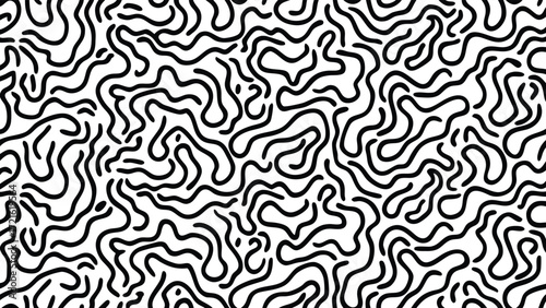 Dense Black Organic Squiggly Lines on White Background abstract pattern