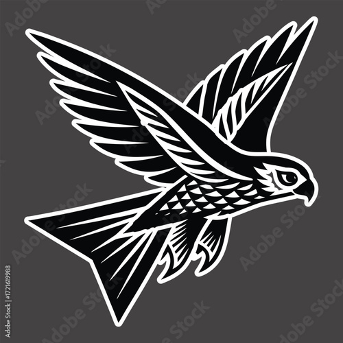 Bold tribal falcon diving graphic bird animal