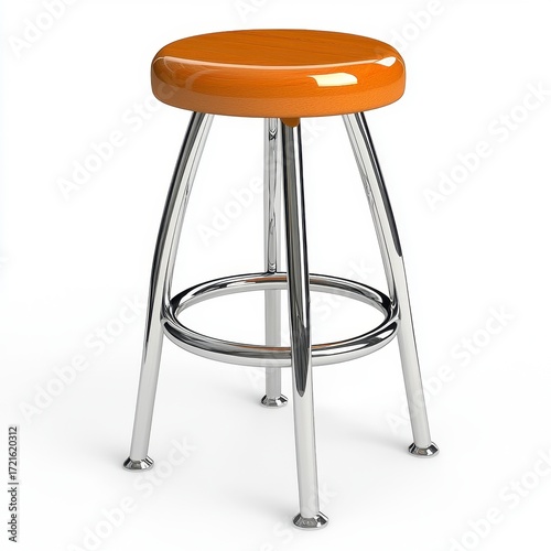 Light Brown Wood and Chrome Bar Stool on White Background