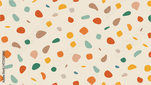 Earthy Toned Terrazzo Pattern with Scattered Irregular Shapes on a Cream Background earthy tones warm colors