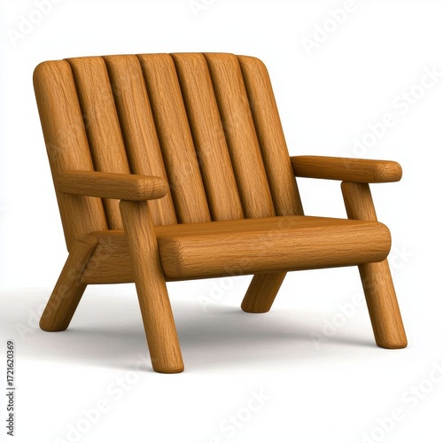 Light Brown Wooden Armchair on White Background