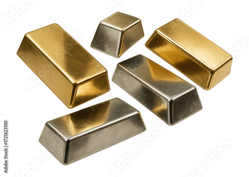 Gleaming precious metal ingots.