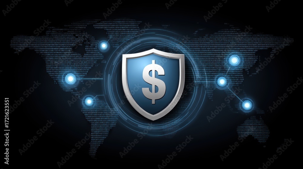 Fototapeta premium Secure financial protection, dollar symbol shield protecting investments and savings