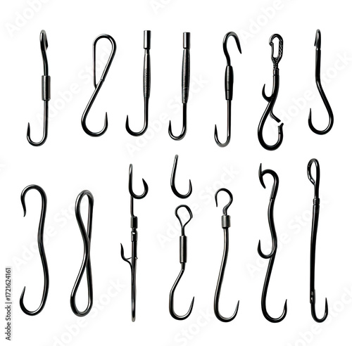 Black metal hooks variety studio shot