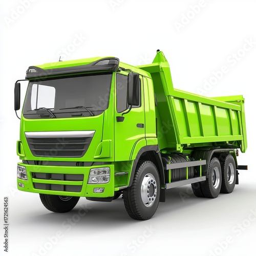 Lime Green Dump Truck on White Background