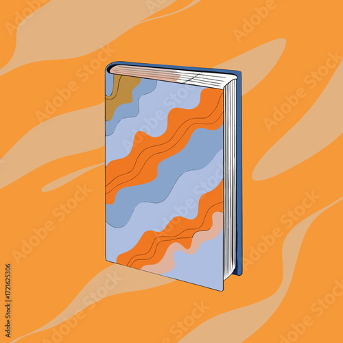 Illustrated Hardcover Book with Abstract Wavy Patterned Cover on Orange Background illustration drawing