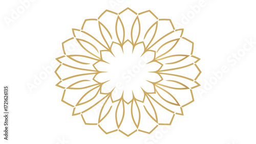 Intricate Golden Floral Mandala or Rosette Design on White Background geometric pattern