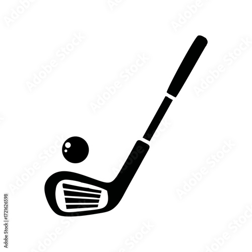 Golf Club and Ball Icon Simple Black Silhouette Illustration