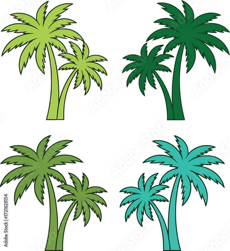 Palm tree silhouettes in green and blue hues