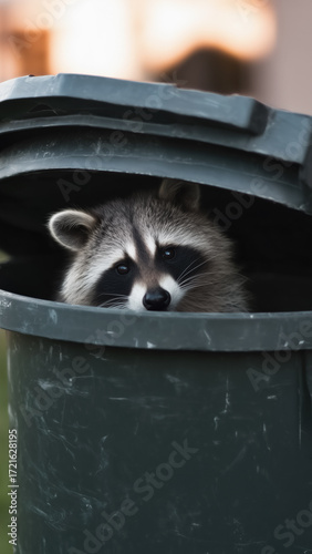 Raccoon in a trashcan