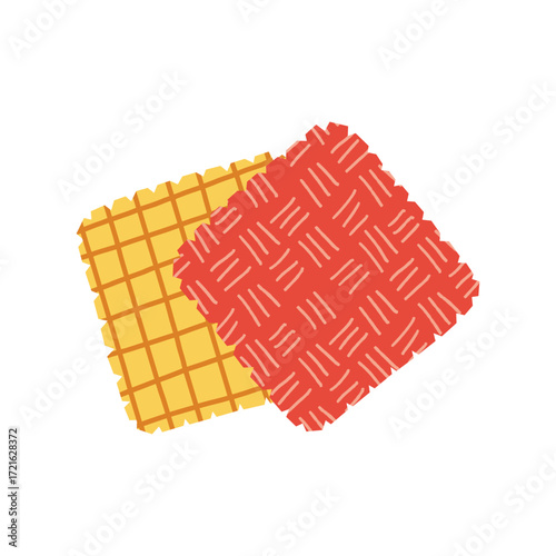 Hand drawn vector illustration of fabric swatches in cartoon flat style. Perfect for showcasing textile, fashion, quilting, and crafting projects