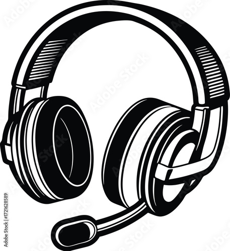 Retro Headphones with Microphone Vector Illustration