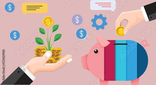 Financial Growth and Savings Concept with Piggy Bank and Investment
