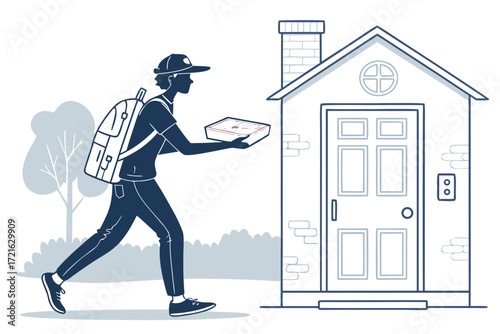 Pizza delivery boy vector. Pizza delivery boy deliver pizza. Pizza delivery boy silhouette