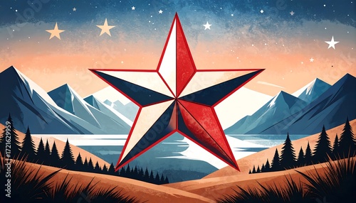 A star, mountains, and landscape