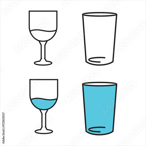 Vector glass icon set filled with water, suitable for your kitchen-themed design.