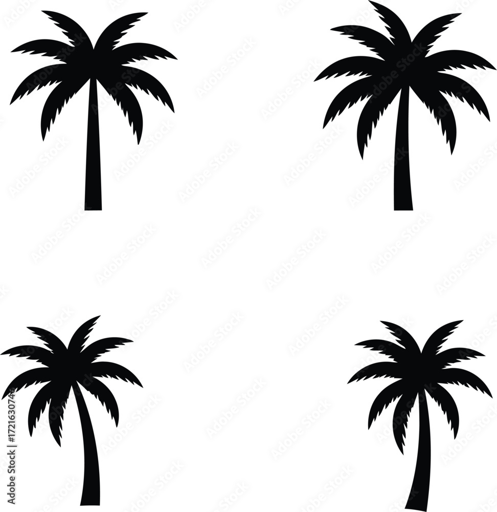 Fototapeta premium Four palm tree silhouettes in tropical style