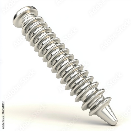 Metallic Spiral Screw 3D Render on White Background