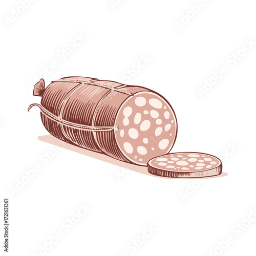 Salami Sausage Illustration with Slice Food Meat Delicatessen
