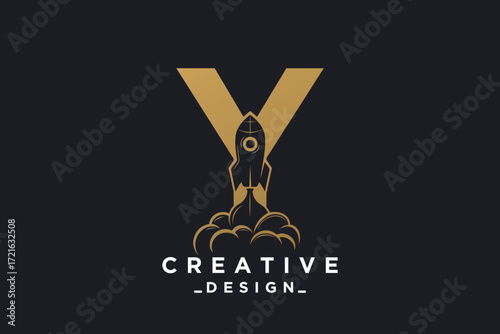 Rocket with letter Y unique logo design Premium Vector